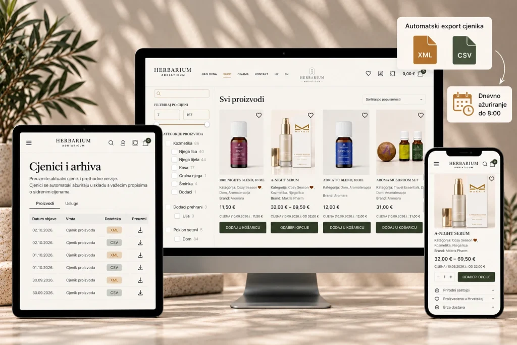 Rješenje za sidrene cijene na webshopu – prikaz cijena, XML i CSV cjenik te arhiva